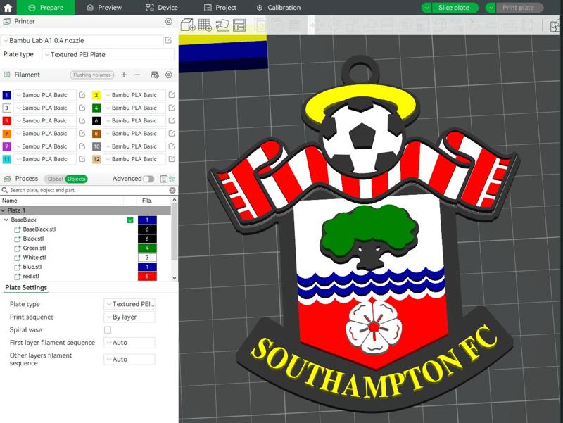 Premier League Southampton keychan badge printable and renderable