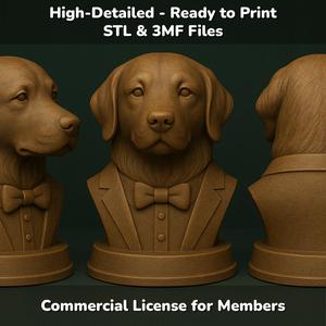 Golden Retriever Suited Dog Bust - 3D Printable STL 3MF File - Pet Memorial Statue