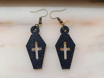 Coffin With Cross Halloween Earrings