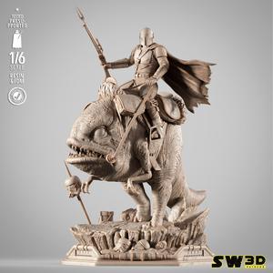 MANDALORIAN ON BLURRG SCULPTURE - TESTED AND READY FOR 3D PRINTING