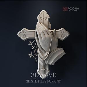 CROSS  WITH PRAYING HANDS 3d stl file for CNC