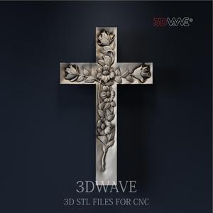 CROSS  WITH ROSES 3d stl file for CNC
