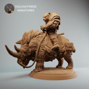 Bear warrior rider on woolly rhino, werebear with spear - pre supported
