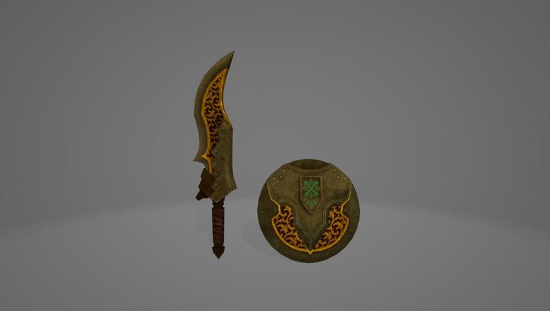 MONSTER HUNTER WORLD GOLD SCIMITAR SWORD AND SHIELD