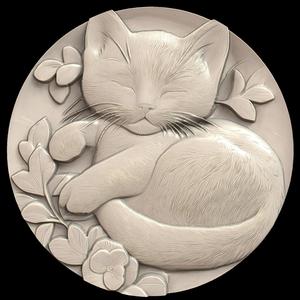 3D Model STL File for CNC Router/Laser & 3D Printer Sleeping Kitten
