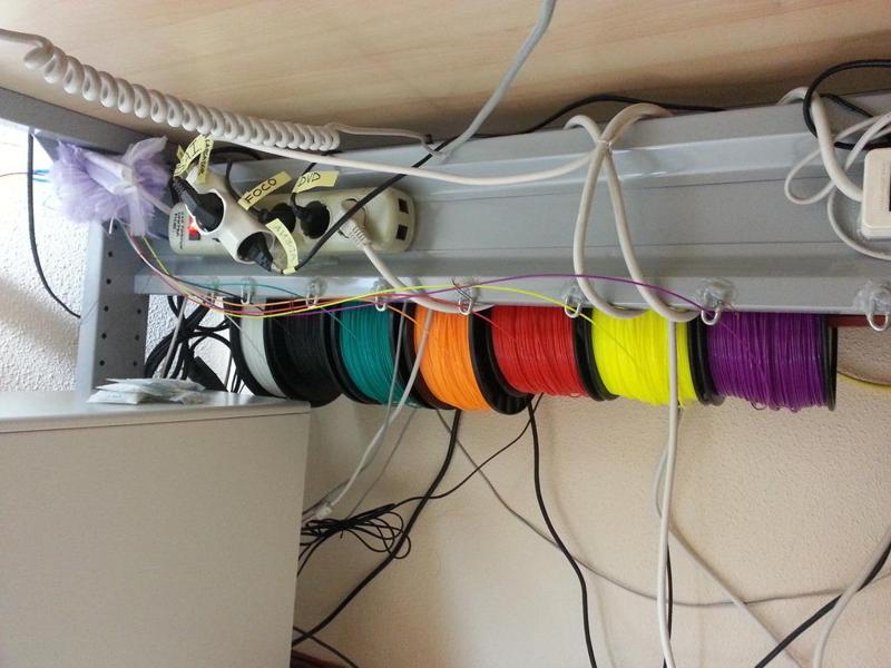 Multiple Filament Spool Holder and Dispenser Under a Table With a Broomstick