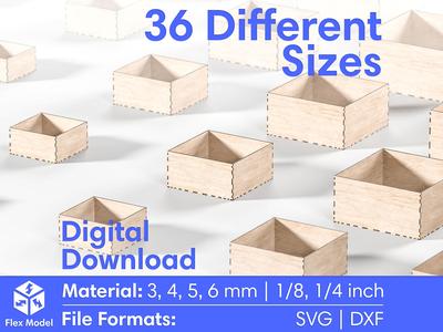 Laser Cut Box  - Storage Box - 36 Different Size - 6 Different Material Thickness - Laser Cutting Files Glowforge SVG, DXF