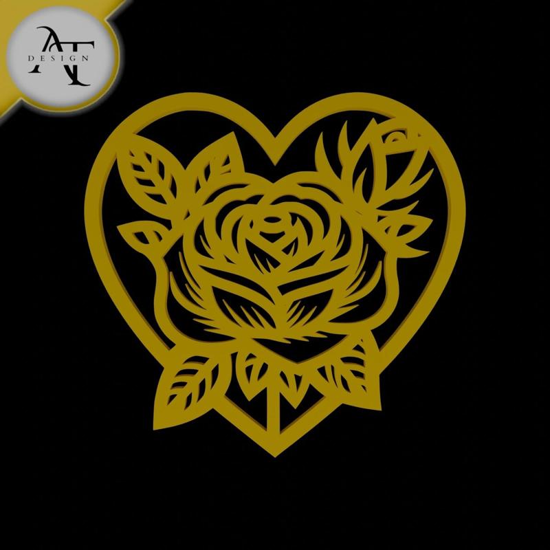 Rose in heart - Line Art - 2D Wall Art Decor