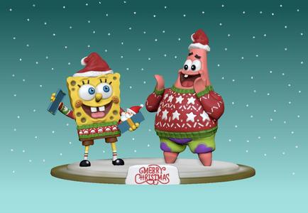 spongebob square pants and patrick star cute merry christmas diorama