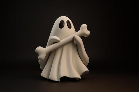 Cute Ghost with Bone | Spooky Halloween Decor | Unique Ghost Figurine