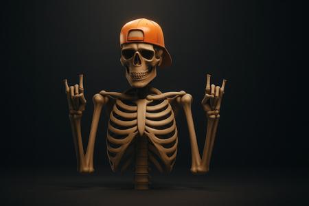 Cool Skeleton with Cap | Rock On Skeleton Figurine | Gothic Halloween Decor | Unique Skeleton Statue