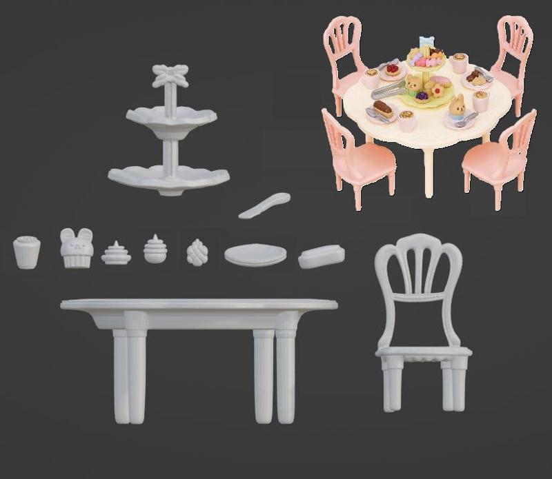 Doll furniture set Sylvanian Families Table chair sweets Play set