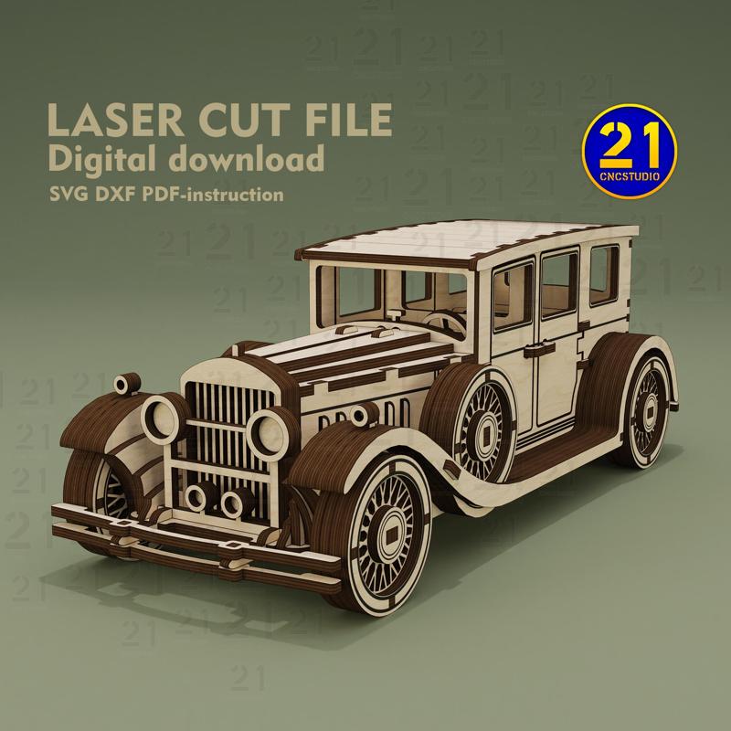 Classic Car - Wooden 3D Model | Laser Cut Files (SVG, DXF)