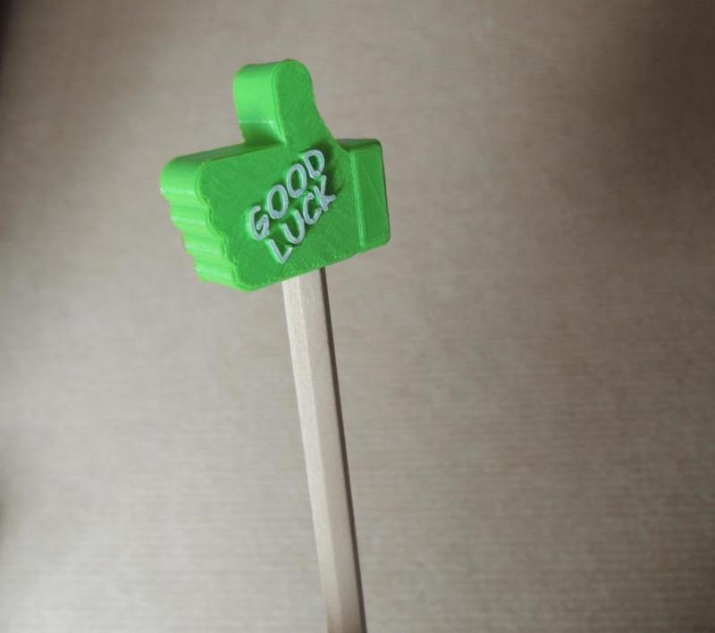 Thumbs up pencil top - 'good luck'