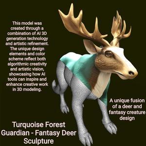 Turquoise Forest Guardian - Fantasy Deer Sculpture