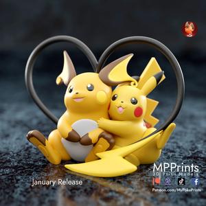 Raichu and Pikachu Love statue - presupported and multicolor