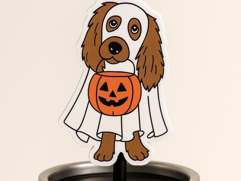 Ghost Pup with Treat Bucket Halloween Straw Topper