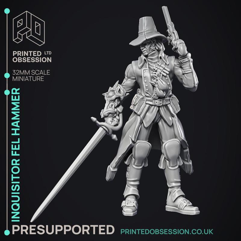Fel Hammer - Inquisitor & 8 wepons - PRESUPPORTED - 32mm miniature
