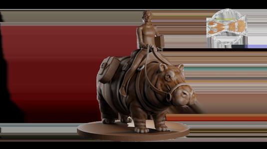 Disgruntled Female Dungeon Master riding a Hippopotamus