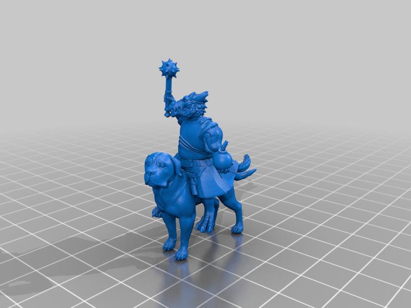 Egbert the Dragonborn Paladin mounted on Dogbert