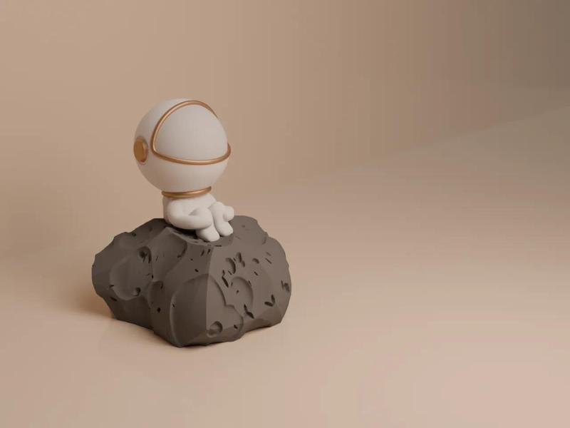 Adorable Astronaut Gazing at the Sky from His Asteroid   