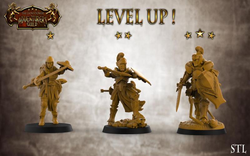 Level Up Paladins - Female (3x modular 32mm scale miniatures) PRESUPPORTED