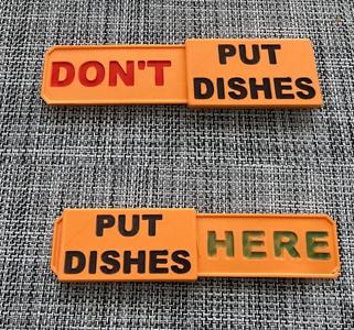 Dishwasher sliding sign - Do/Don't put dishes