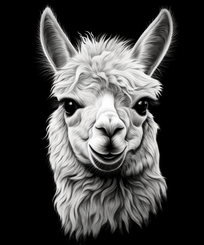 Llama Wall Art Animal Face Portrait Hueforge Design | 3D Art Photography of wilflife animals in b&w