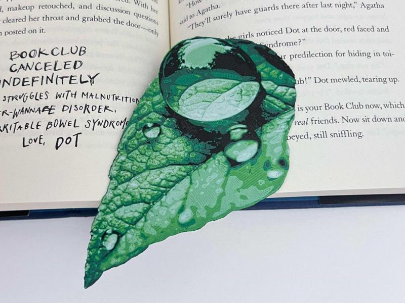 Green Leaf Water Droplets Bookmark / Decoration
