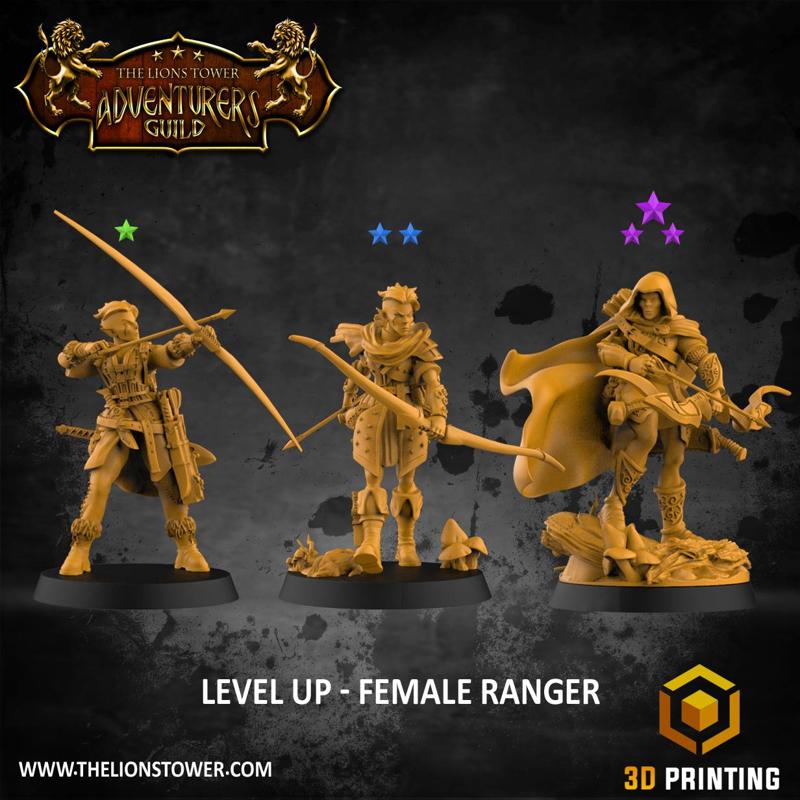 Level Up Ranger - Female (3x modular 32mm scale miniatures) PRESUPPORTED