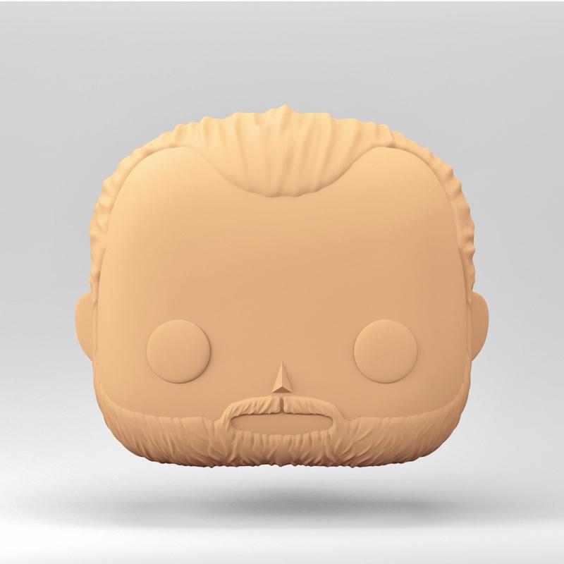 A male head in a Funko POP style. A ponytail and a beard. MH_10-3