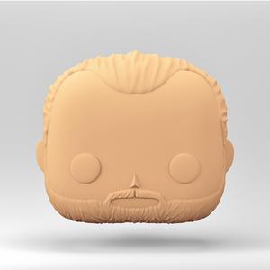 A male head in a Funko POP style. A ponytail and a beard. MH_10-3