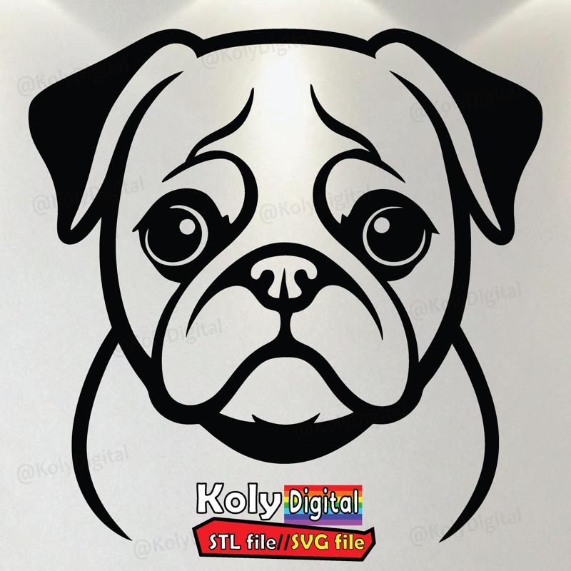 Pug dog line art silhouete