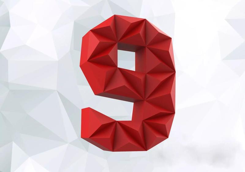 Lowpoly digit 9 number nine