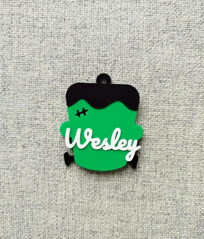 Frankenstein boy head name tag - Wesley
