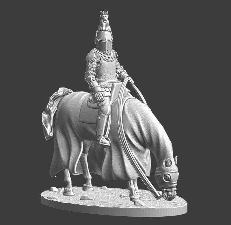 High-Ranking Medieval Knight on Horse | Great Helm with Crest | STL File for 28mm 32mm Wargaming