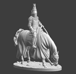 High-Ranking Medieval Knight on Horse | Great Helm with Crest | STL File for 28mm 32mm Wargaming
