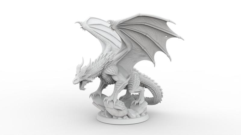 Dragon with Open Wings in a Dynamic Pose on Rock