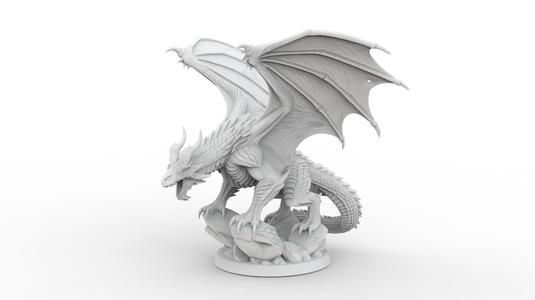 Dragon with Open Wings in a Dynamic Pose on Rock