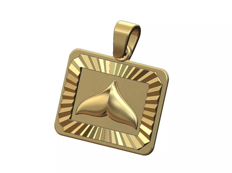 Whale tail landscape faceted sunrays tag pendant charm