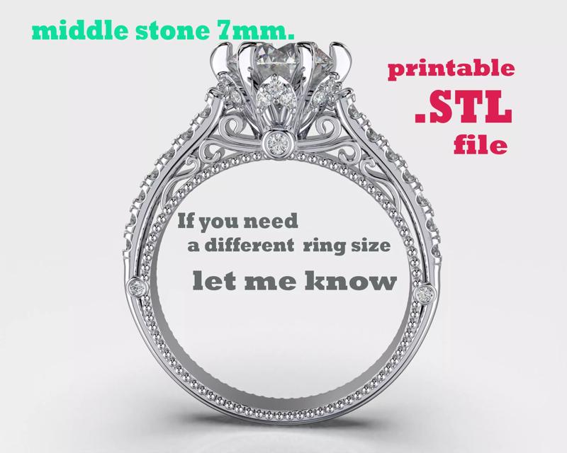 engagement victorian ring middle stone 7mm - STL ready to print