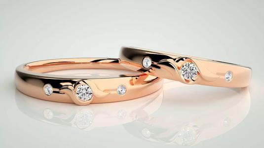 Tri-Diamond Couple Band Ring 3dm stl render detail
