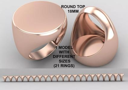 Round Signet Ring Base 18MM top in All sizes 178-MWC