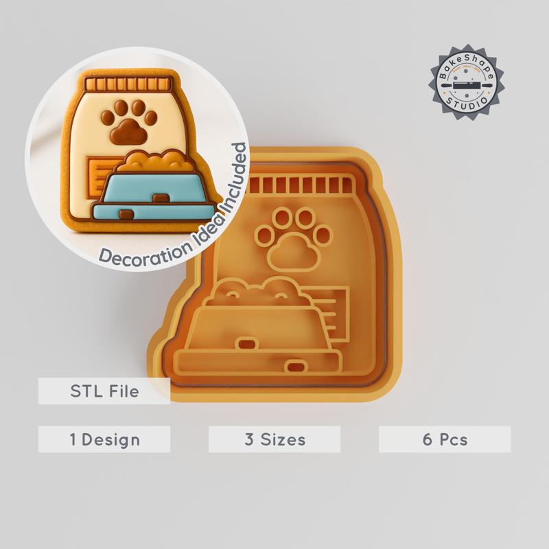 Pet Food Shape Cutter & Stamp Set, Perfect for Cookies & Fondant, 6 Piece Bundle, Sizes S/M/L