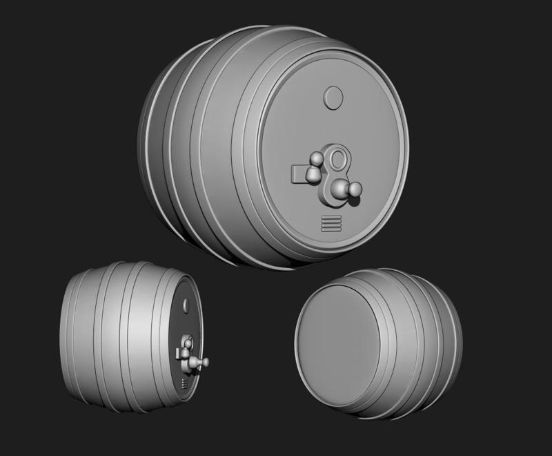 4 3d barrel, beer barrel, wine barrel, wooden barrel
