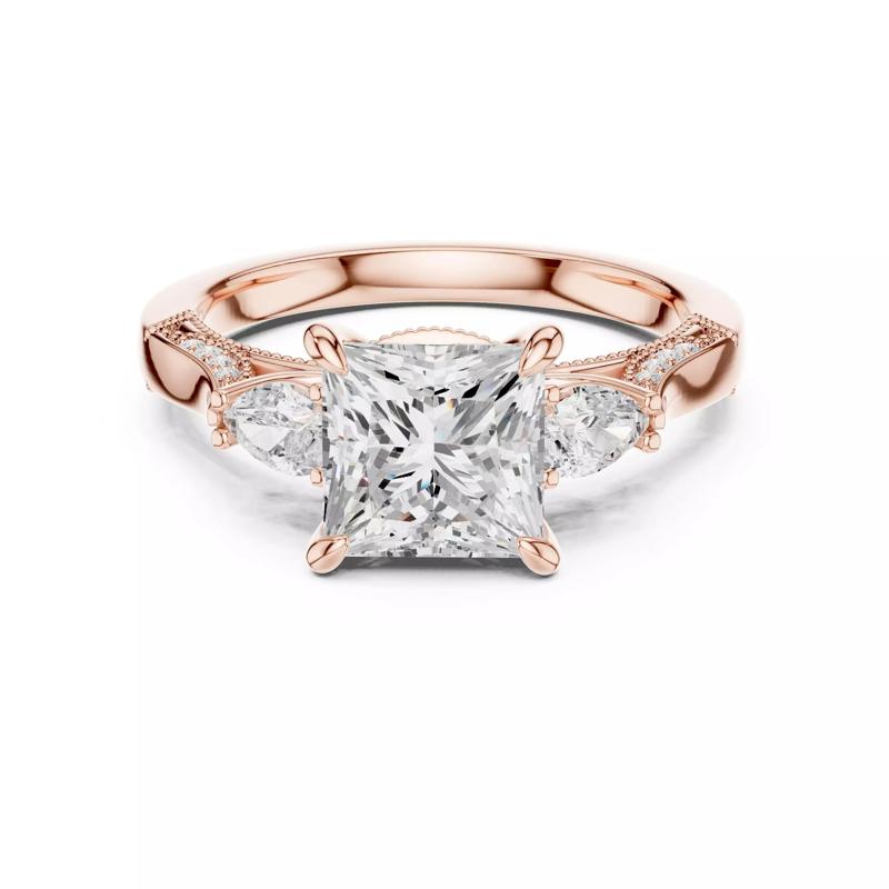 Princess and Pear Cut Diamond Engagement Ring 3DM STL Video