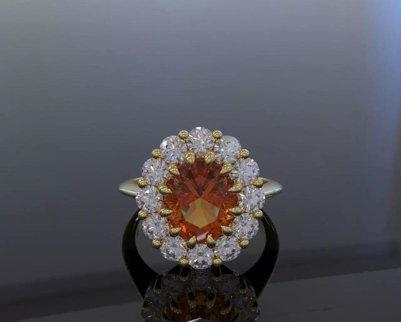 Golden Oval Stone Engagement Ring 3D Model