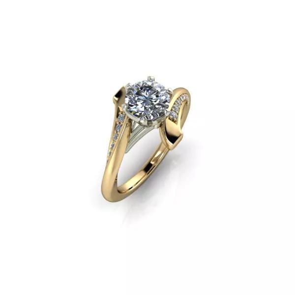 Bypass Solitaire ring with accent side stones 3D model