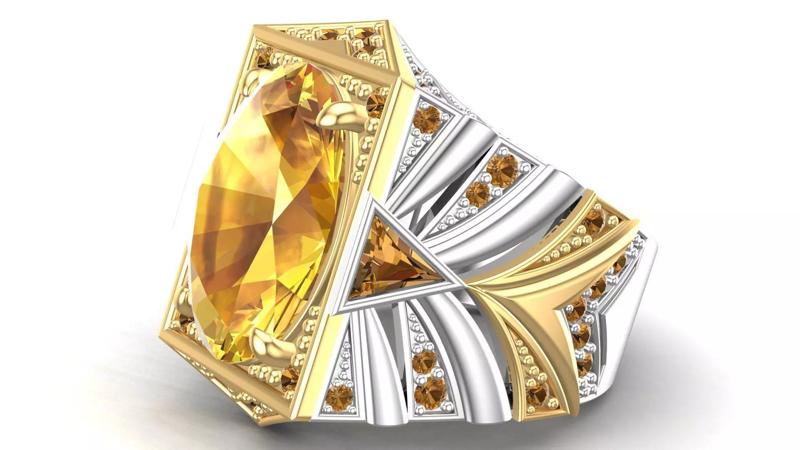Citrine Oval Stone Multistone Unusual Silver Turkish Ring