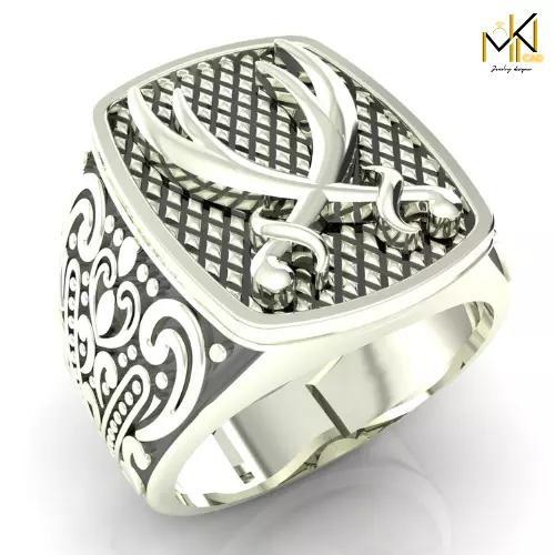 Mens White Gold Sword Emblem Ring